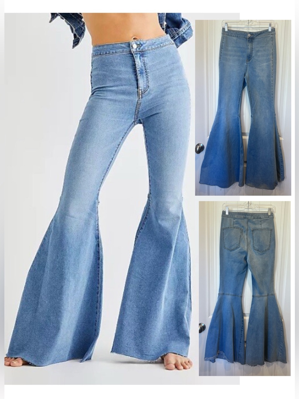 Free People Just Float on Flare Jeans Blue Super Flare Wide Retro Inspired Sz 27